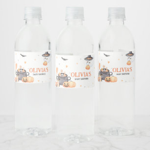 Etiqueta Para Botella De Agua Bebé está preparando Naranja Halloween Baby Shower