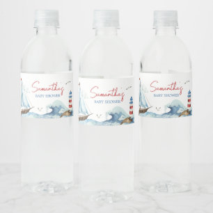 Etiqueta Para Botella De Agua Bebé Náutico de Tiburón Azul Baby Shower