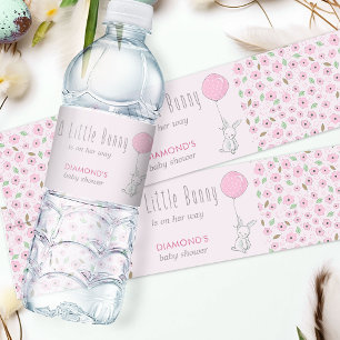 Etiqueta Para Botella De Agua Bebé shower de conejito rosa floral