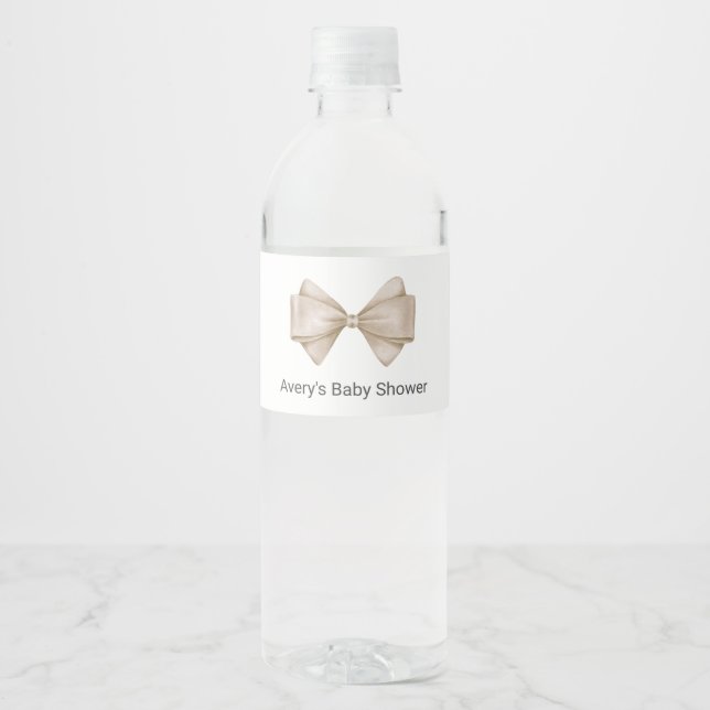 Etiqueta Para Botella De Agua Beige Bow Baby Shower (Anverso)