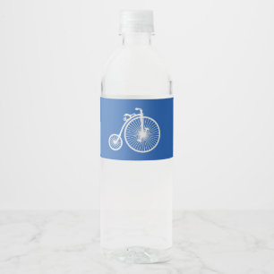 Etiqueta Para Botella De Agua Bicicleta blanca vintage en azul