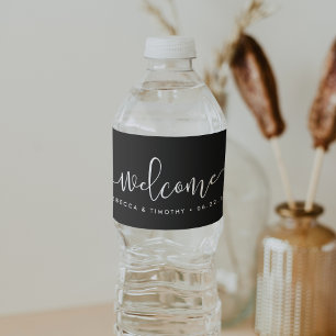 Etiqueta Para Botella De Agua Bienvenida a los Bodas blancos y negros