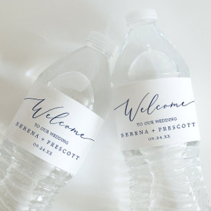 Etiqueta Para Botella De Agua Bienvenida Boda Delicate Blue Calligraphy