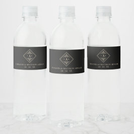 Etiqueta Para Botella De Agua Black Sophisticate Flourish Chic Golden Initials