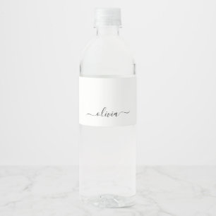 Etiqueta Para Botella De Agua Black White Modern Script Girly Monograma Nombre