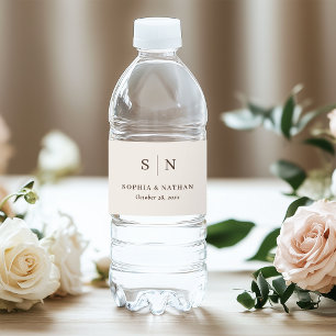 Etiqueta Para Botella De Agua Blanco Cremoso y Marrón Boda Minimalista y Chic