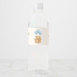 Etiqueta Para Botella De Agua Blue Balloon Bear Boy Baby Shower