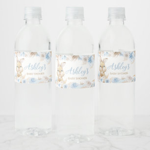 Etiqueta Para Botella De Agua Blue Boho Bunny Baby Shower
