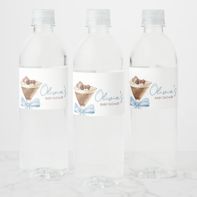 Etiqueta Para Botella De Agua Blue Bow Espresso Martini Baby Shower (Botellas)