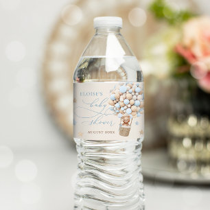 Etiqueta Para Botella De Agua Blue Boy Teddy Bear Balloon Baby Shower