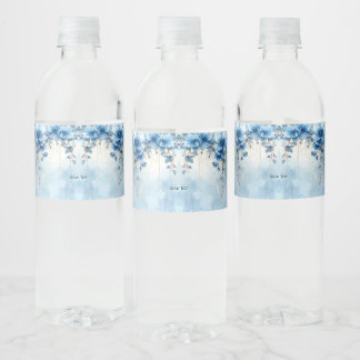 Etiqueta Para Botella De Agua Blue Flowers and Pearls Water Bottle Label