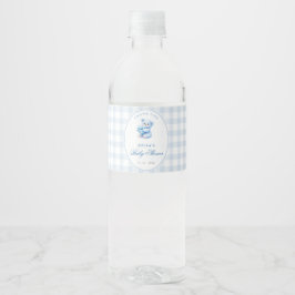 Etiqueta Para Botella De Agua Blue Gingham Teddy Bear Neutral Baby Shower