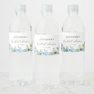 Etiqueta Para Botella De Agua Blue Hydrangea Bridal Shower Favor