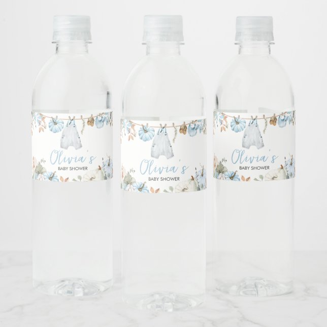 Etiqueta Para Botella De Agua Blue Little Pumpkin Fall Otoño Baby Shower (Botellas)