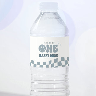 Etiqueta Para Botella De Agua Blue ONE Happy Dude Birday Water Botlabel