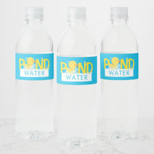 Etiqueta Para Botella De Agua Blue Pond Water Watercolor Rubber Duque