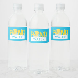 Etiqueta Para Botella De Agua Blue Pond Water Watercolor Rubber Duque
