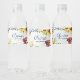 Etiqueta Para Botella De Agua Blue Sunflower BBQ Baby Shower