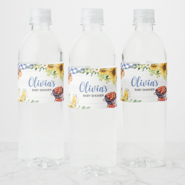 Etiqueta Para Botella De Agua Blue Sunflower BBQ Baby Shower (Botellas)