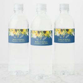 Etiqueta Para Botella De Agua Blue Sunflower Wedding Water Bottle Label