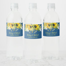 Etiqueta Para Botella De Agua Blue Sunflower Wedding  Water Bottle Label