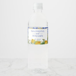 Etiqueta Para Botella De Agua Boda Amalfi Coast Italiano Blue Tiles Lemons