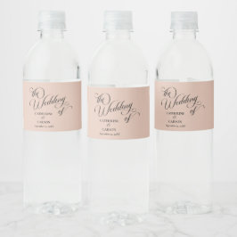 Etiqueta Para Botella De Agua Boda Beige de caligrafía moderna