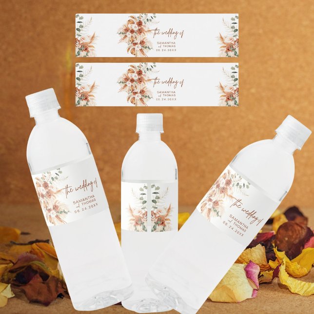 Etiqueta Para Botella De Agua Boda Brillante Negrita Boho Terracotta (Subido por el creador)