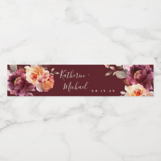Etiqueta Para Botella De Agua Boda Burgundy Floral Acuarela