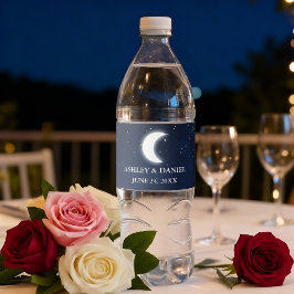 Etiqueta Para Botella De Agua Boda Celestial Acuarela Cielo Azul Luna Estrellas