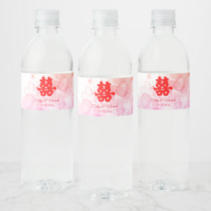 Etiqueta Para Botella De Agua Boda china agua roja cerezo en flor acuarela