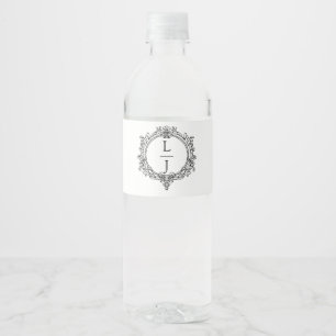 Etiqueta Para Botella De Agua boda Cresta de follaje en blanco y negro