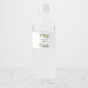 Etiqueta Para Botella De Agua Boda de Acuarela Floral Rosa   Flor de Manzano