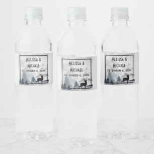 Etiqueta Para Botella De Agua Boda de acuarela gris de reno majestuoso