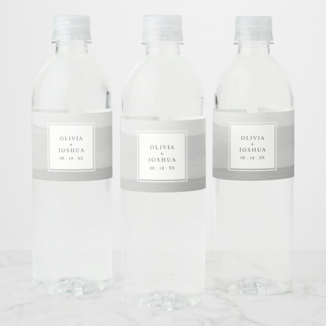 Etiqueta Para Botella De Agua Boda de acuarela gris moderno (Botellas)