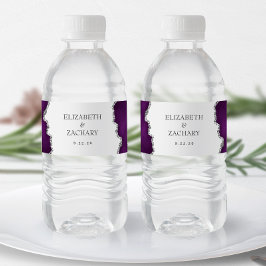Etiqueta Para Botella De Agua Boda de Agata Brillante Plateada Púrpura