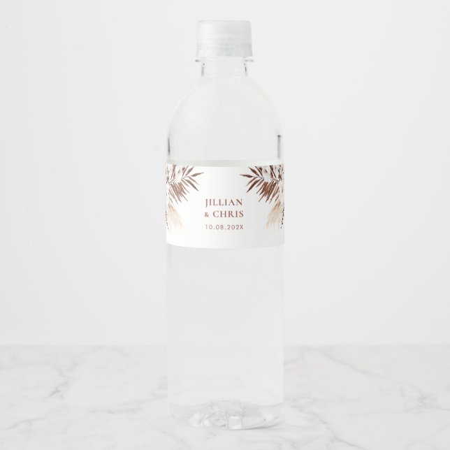 Etiqueta Para Botella De Agua boda de boho pampas terracotta (Anverso)