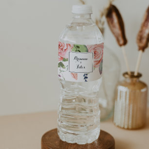 Etiqueta Para Botella De Agua Boda de caligrafía floral de brisa de verano