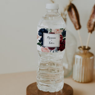 Etiqueta Para Botella De Agua Boda de caligrafía floral de la Marina Rosa de Bor
