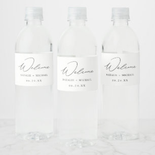 Etiqueta Para Botella De Agua Boda de caligrafía Minimalista simple personalizad