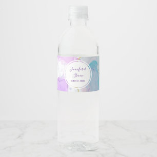 Etiqueta Para Botella De Agua Boda de colores morados, verdes y rosados