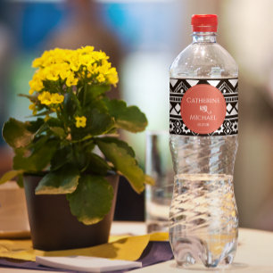 Etiqueta Para Botella De Agua Boda de coral del patrón de boho moderno