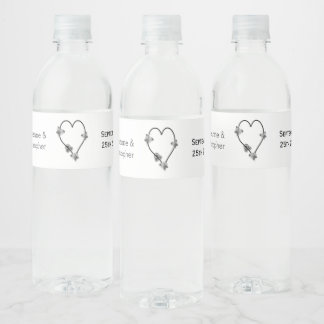 Etiqueta Para Botella De Agua Boda De Diseño Cardíaco De Mariposa Blanca Y Negra
