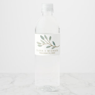 Etiqueta Para Botella De Agua Boda de eucalipto con vena de oro