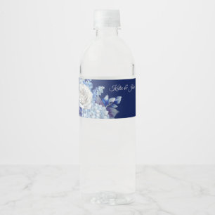 Etiqueta Para Botella De Agua Boda de flores azul acuarela -