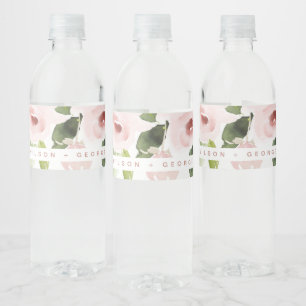 ETIQUETA PARA BOTELLA DE AGUA BODA DE FLORES RODILLERO DE COLOR SUAVE RUBOR PINK