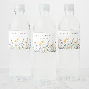 Etiqueta Para Botella De Agua Boda de flores silvestres con acuarela vibrante