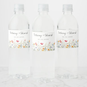 Etiqueta Para Botella De Agua Boda de flores silvestres de color agua