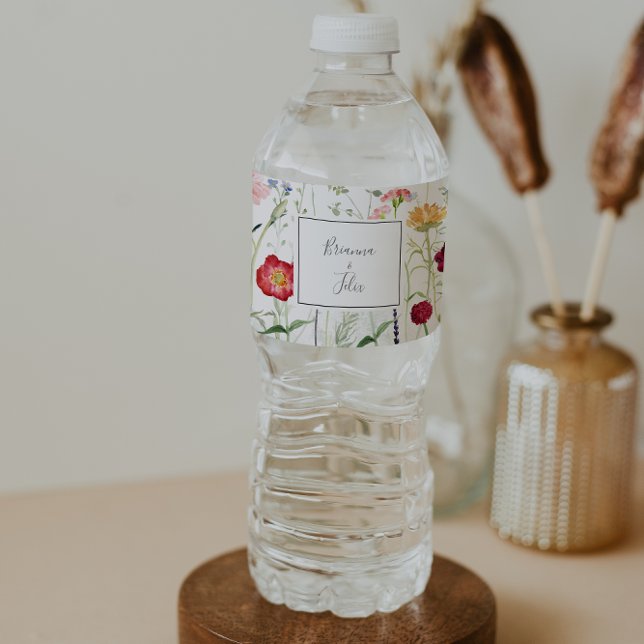 Etiqueta Para Botella De Agua Boda de flores silvestres multicolor simple (Subido por el creador)