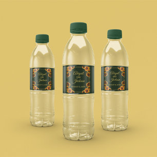 Etiqueta Para Botella De Agua Boda de girasol Bosque Verde y Oro